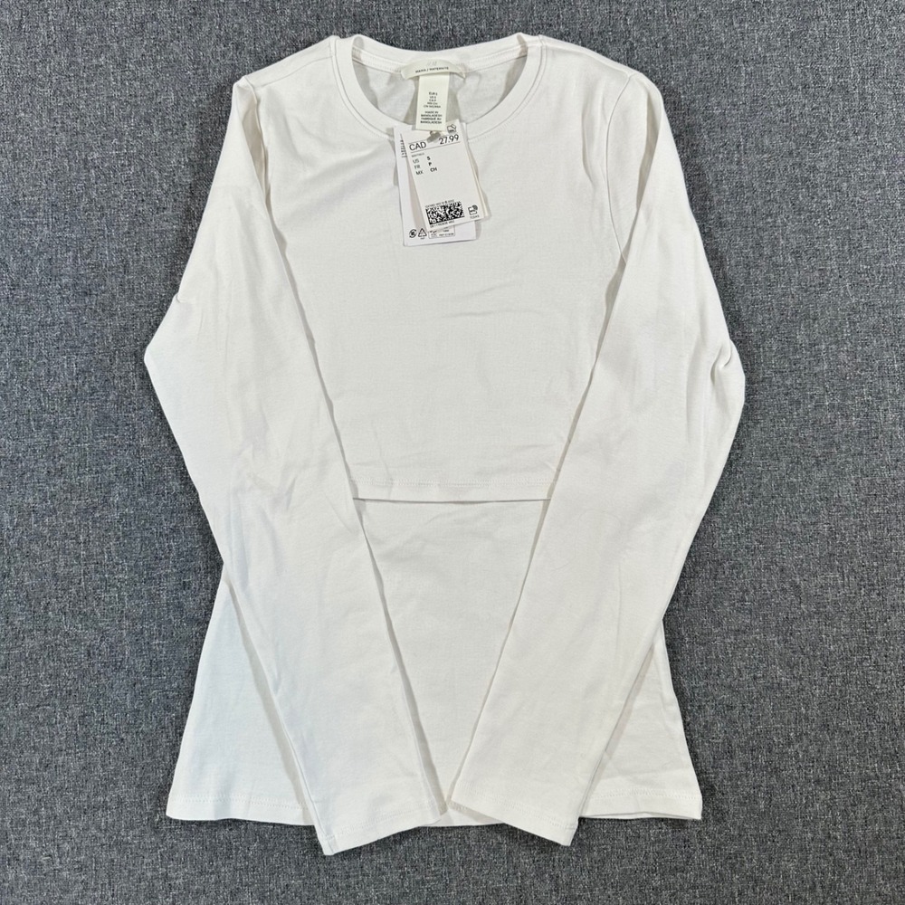 H&M Nursing Top Womens S Mama Nursing White Long Sleeve NEW